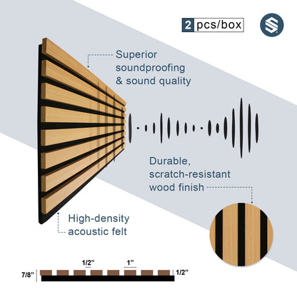 Natural Oak Acoustic Wall Panels Soundproof Slat Wood Cladding Siding (12" Wide 2pc./Box)