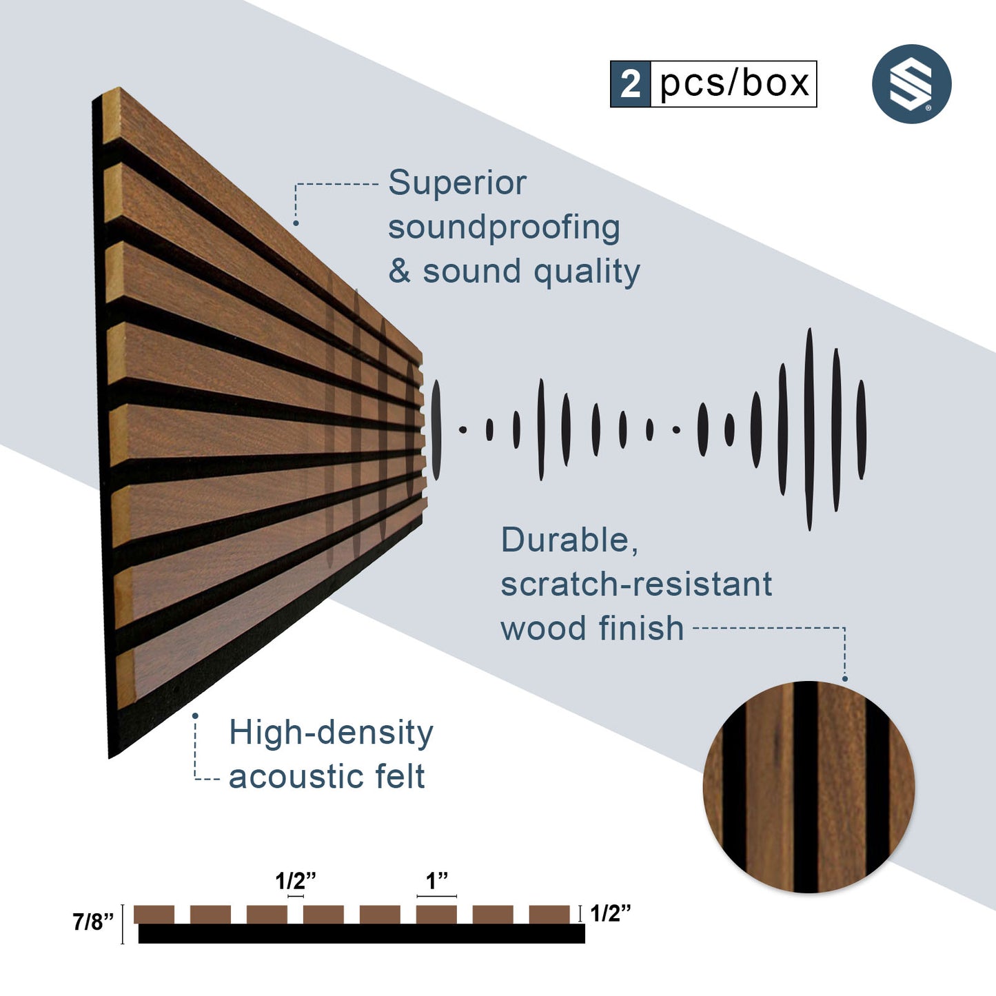 Antique Oak Acoustic Wall Panels Soundproof Slat Wood Cladding Siding (12" Wide 2pc./Box)