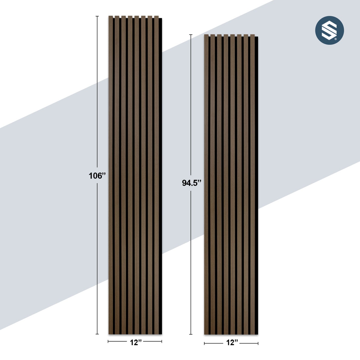 Mocha Brown Acoustic Slat Wood Paneling for Soundproofing Walls (94" x 12") or (106" x 12")