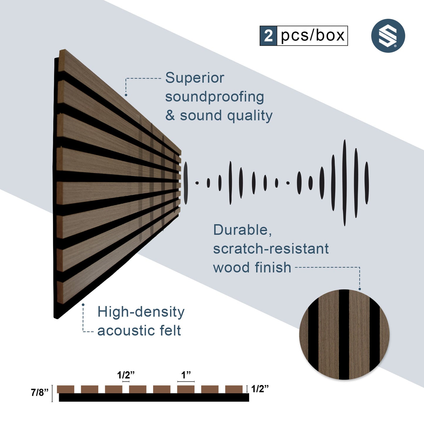 Mocha Brown Acoustic Slat Wood Paneling for Soundproofing Walls (94" x 12") or (106" x 12")