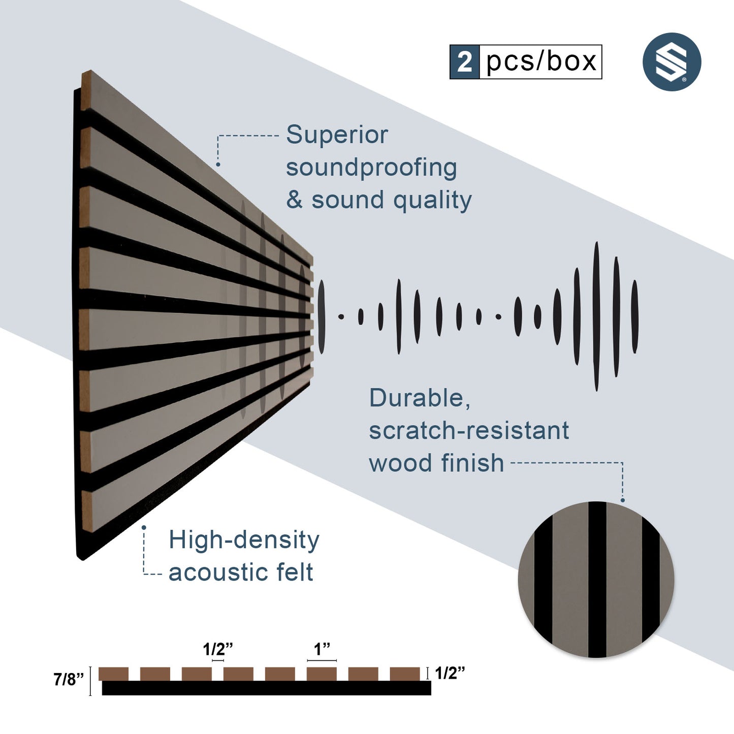 Pebble Gray Acoustic Slat Wood Paneling for Soundproofing Walls