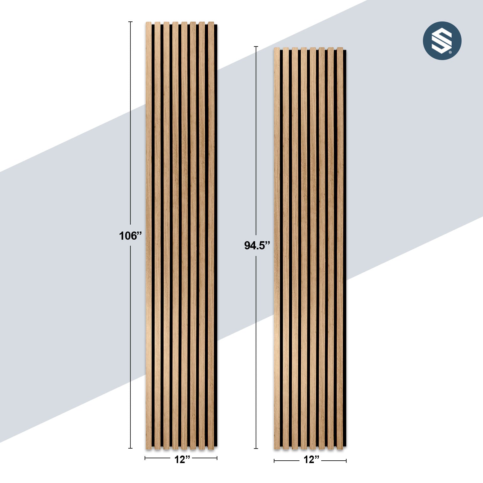 Light Walnut Acoustic Slat Wood Panels for Walls and Ceilings (94" x 12")