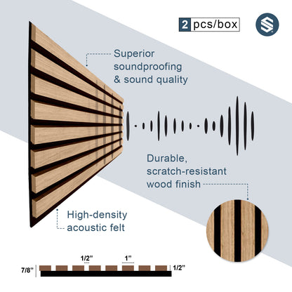 Light Walnut Acoustic Slat Wood Panels for Walls and Ceilings (94" x 12")