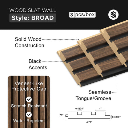 Antique Oak With Black Accents Slat Wood Wall Panels - Broad