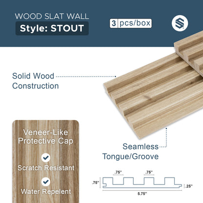 Light Walnut Wood Slat Panels for Walls - Stout (94" x 5 3/4")