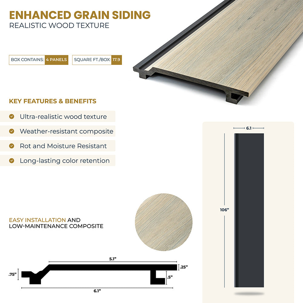 Enhanced Grain Wood-Like Composite Siding, Exterior Wall Paneling - Weathered Oak