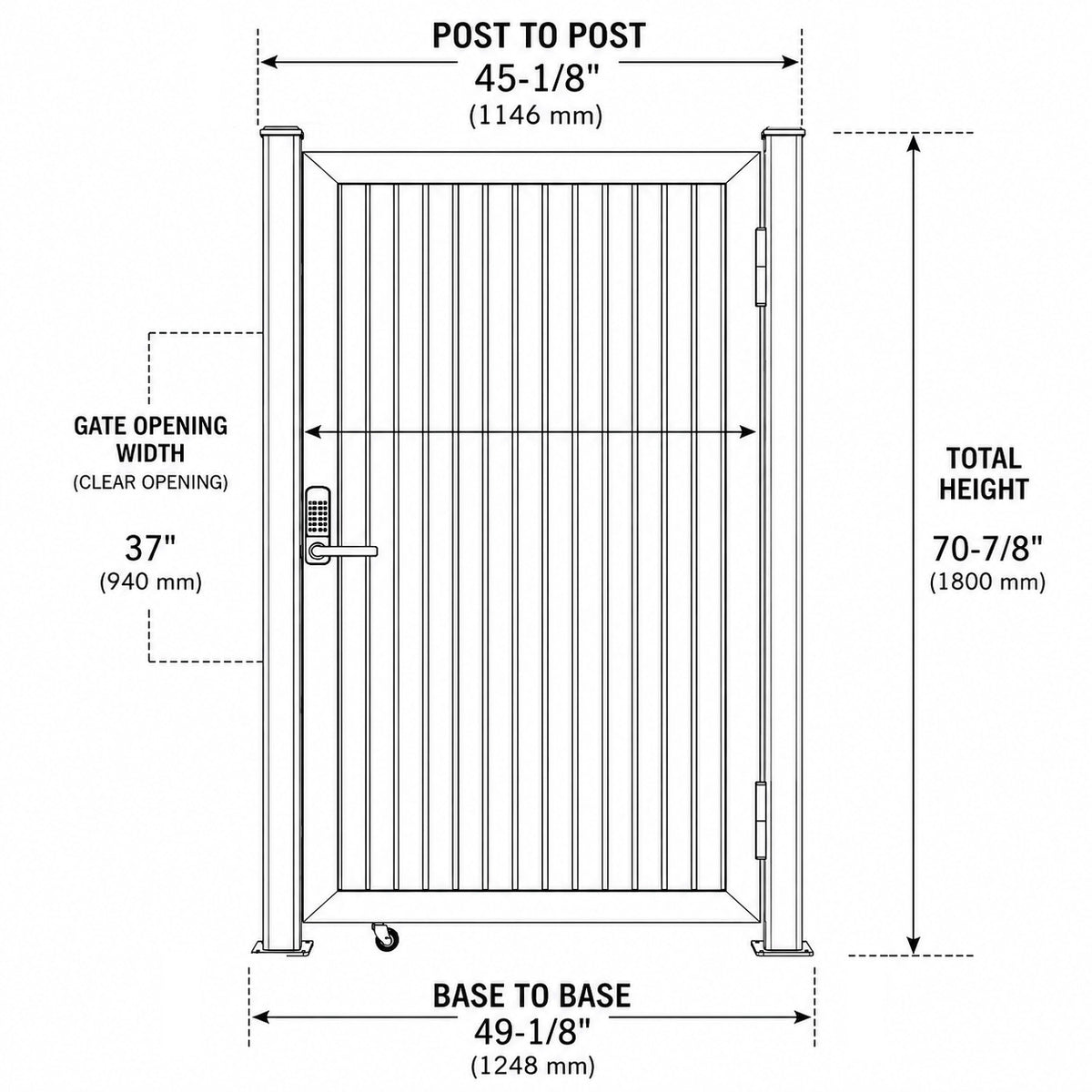 Single Swing Gate for WPC Composite Fence System Dimensions 