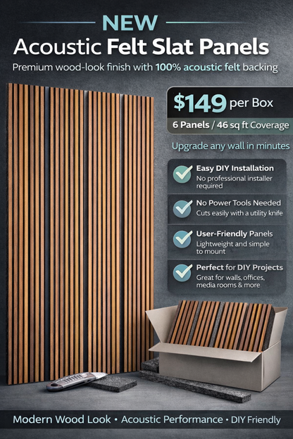 UltraFelt™ – 6 Panels / Box Lightweight Solid Acoustic Felt Wall Panels with Wood-Like Veneer Finish (White Oak)