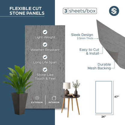 Interior-Exterior Travertine Natural Stone Veneer Flexible Wall Tile - (Dark-Gray)
