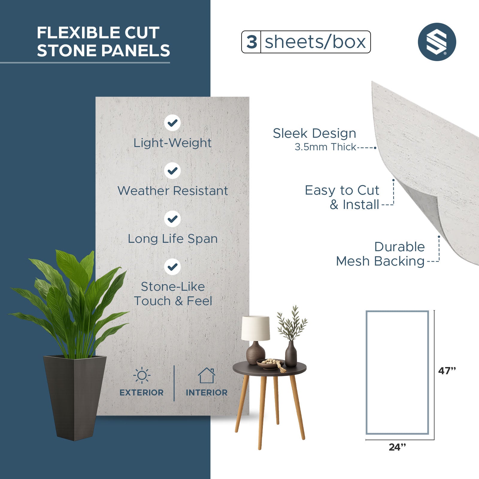 Interior-Exterior Travertine Natural Stone Veneer Flexible Wall Tile - (White-Ivory)