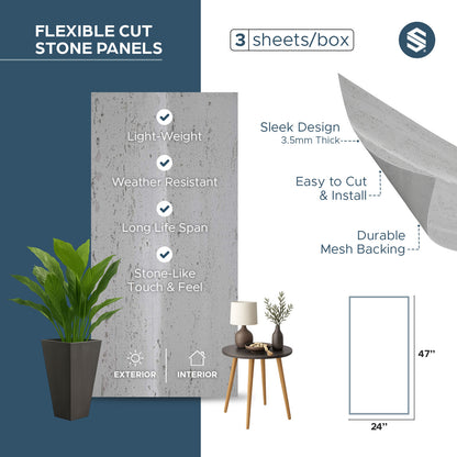 Interior-Exterior Travertine Natural Stone Veneer Flexible Wall Tile - (Gray & White Veins)