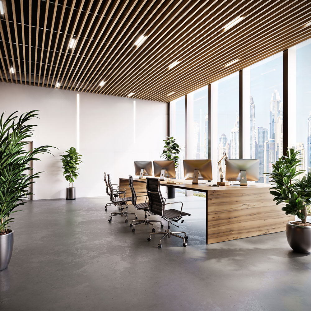 Suspended Slatted Wood Acoustic Drop Ceiling System - Light Oak 