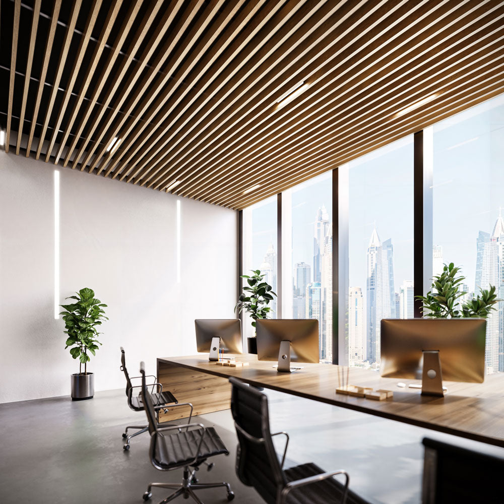 Suspended Slatted Wood Acoustic Drop Ceiling System - Light Oak 