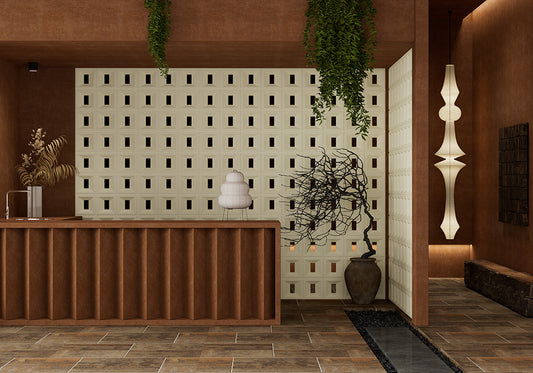 Beige PU Hollow Bricks Wall Partition – Modern Room Divider & Outdoor Privacy Screen