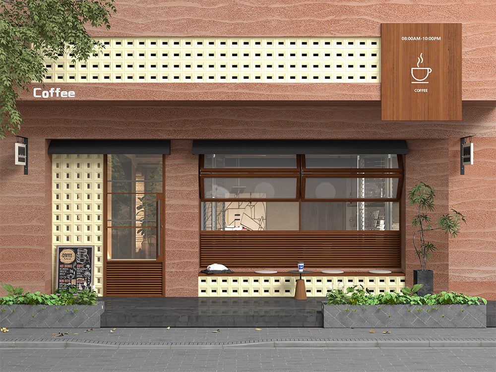 Beige PU Hollow Bricks Wall Partition – Modern Room Divider & Outdoor Privacy Screen