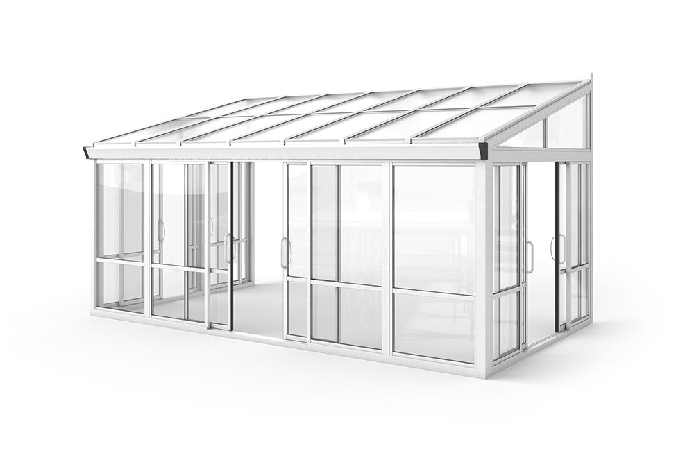 Vistas™ Sliding Door Glass Sunroom & Solarium (White – 16.7 ft. Wide)