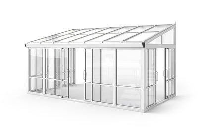 Vistas™ Sliding Door Glass Sunroom & Solarium (White – 16.7 ft. Wide)