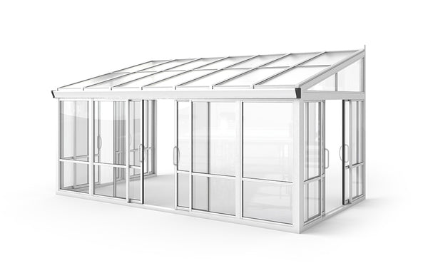 Vistas™ Sliding Door Glass Sunroom & Solarium (White – 16.7 ft. Wide)