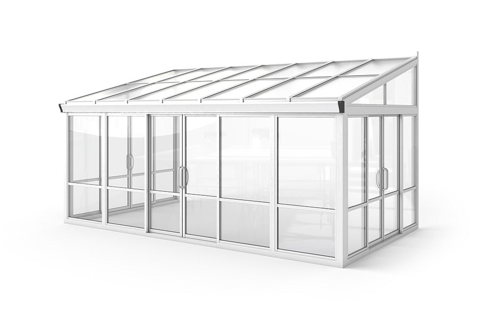 Vistas™ Sliding Door Glass Sunroom & Solarium (White – 16.7 ft. Wide)