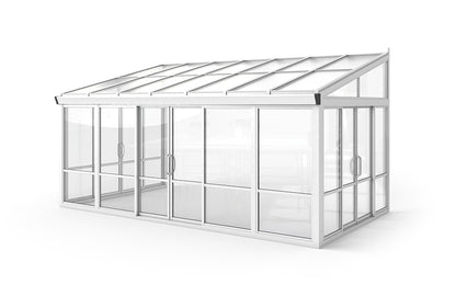 Vistas™ Sliding Door Glass Sunroom & Solarium (White – 16.7 ft. Wide)