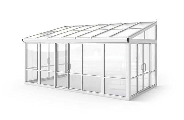 Vistas™ Sliding Door Glass Sunroom & Solarium (White – 16.7 ft. Wide)