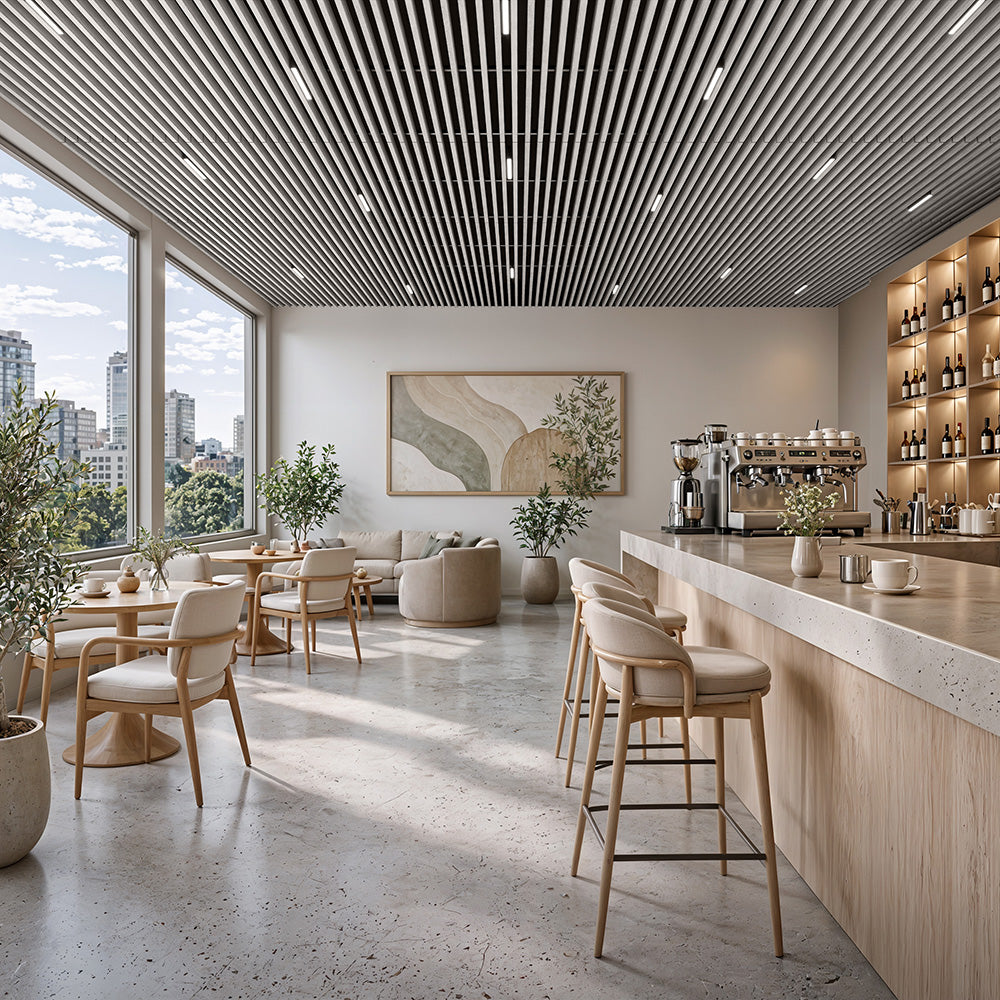 Suspended Slatted Wood Acoustic Drop Ceiling System - Glacier White