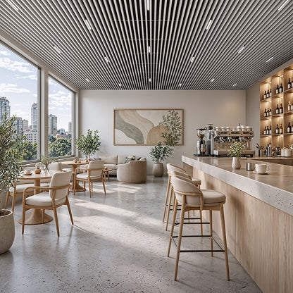 Suspended Slatted Wood Acoustic Drop Ceiling System - Glacier White