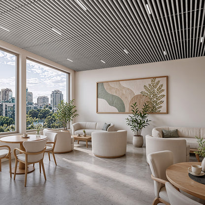 Suspended Slatted Wood Acoustic Drop Ceiling System - Glacier White