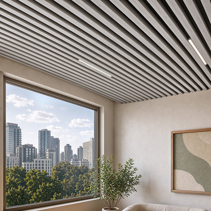Suspended Slatted Wood Acoustic Drop Ceiling System - Glacier White