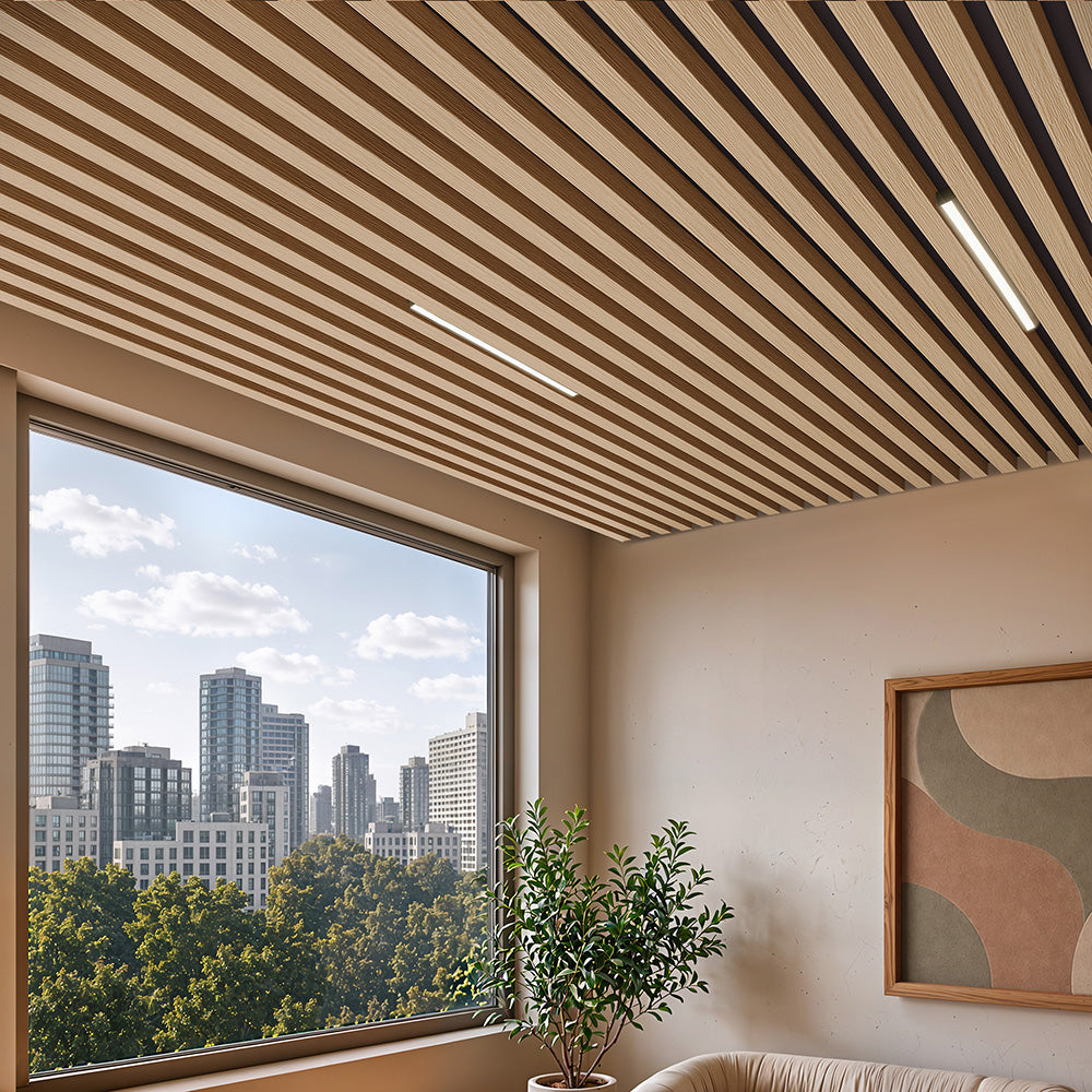 Suspended Slatted Wood Acoustic Drop Ceiling System - Light Maple