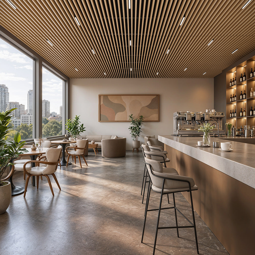 Suspended Slatted Wood Acoustic Drop Ceiling System - Light Maple