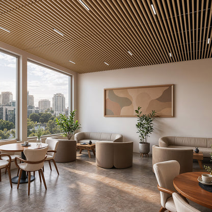 Suspended Slatted Wood Acoustic Drop Ceiling System - Light Maple