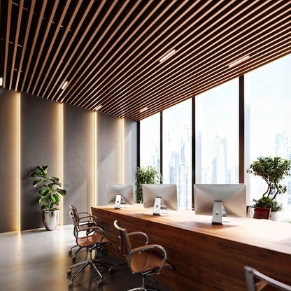 Suspended Slatted Wood Acoustic Drop Ceiling System - Teak