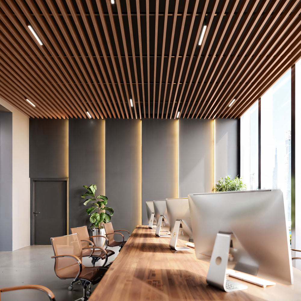 Suspended Slatted Wood Acoustic Drop Ceiling System - Teak