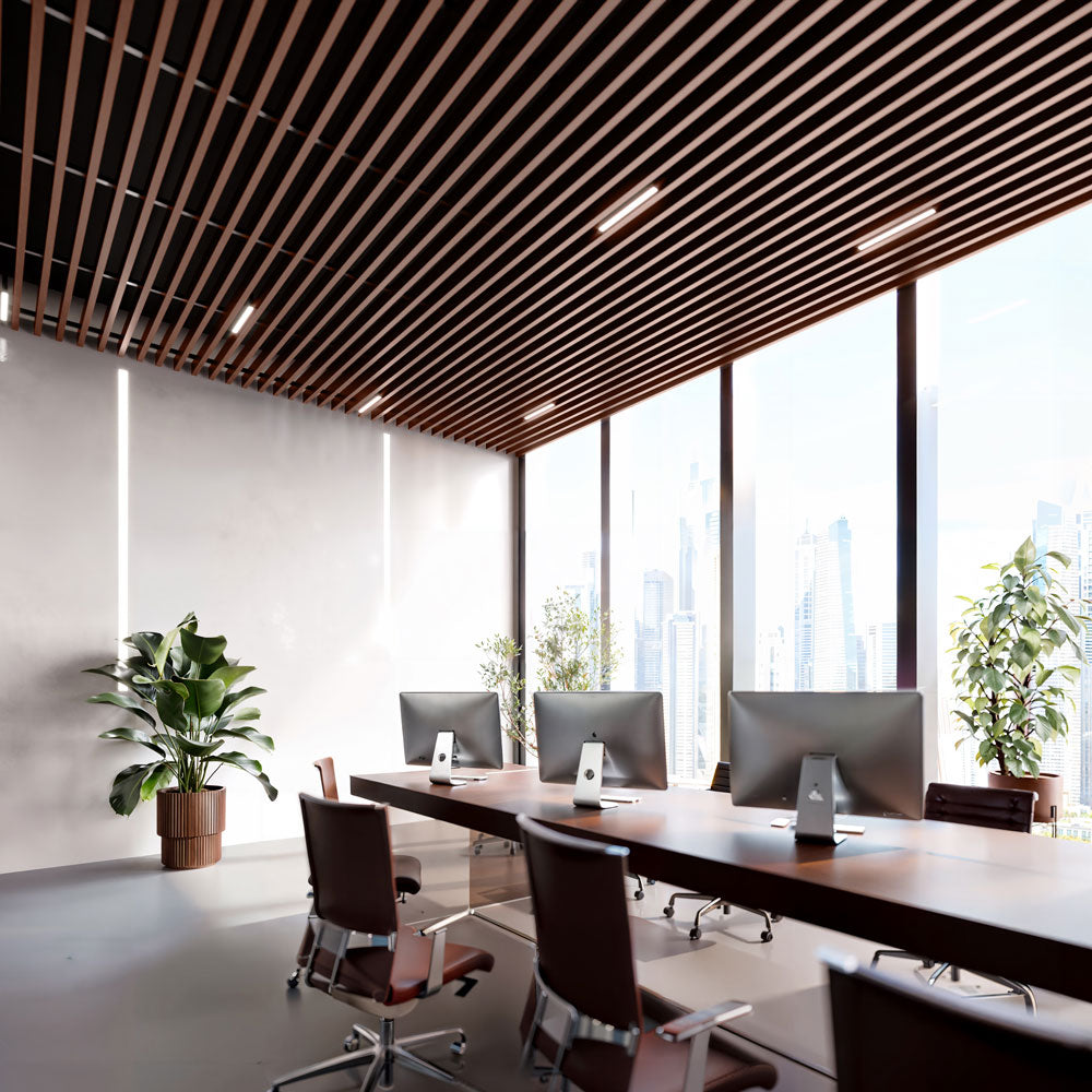 Suspended Slatted Wood Acoustic Drop Ceiling System - Chestnut