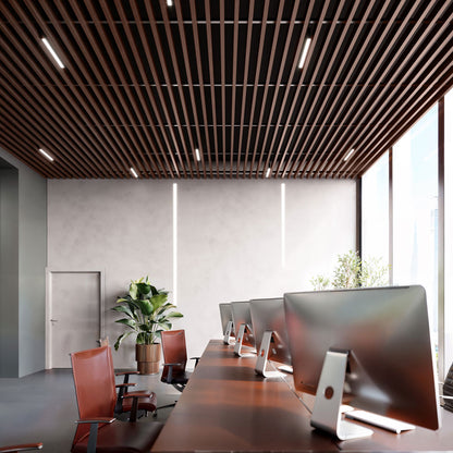 Suspended Slatted Wood Acoustic Drop Ceiling System - Chestnut