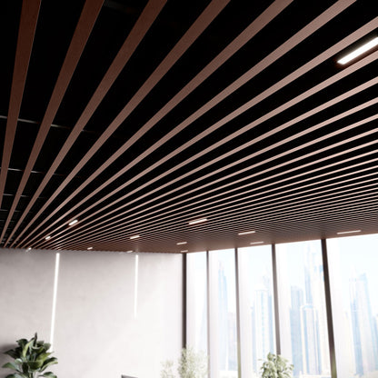 Suspended Slatted Wood Acoustic Drop Ceiling System - Chestnut