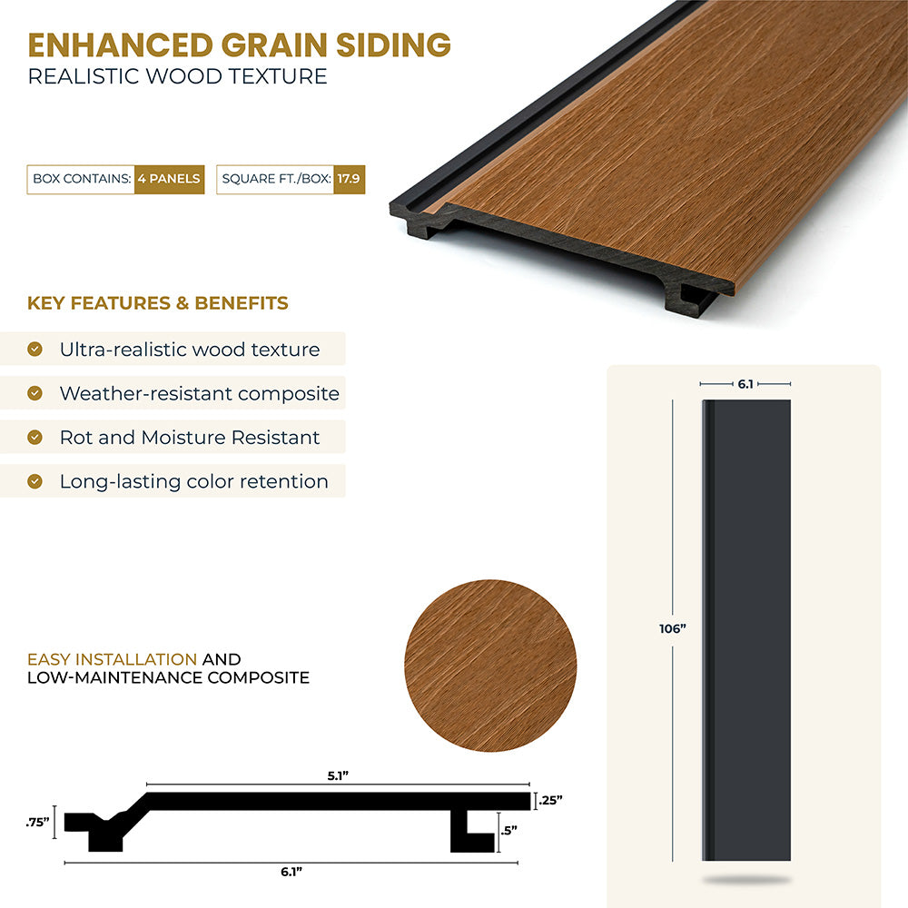 Enhanced Grain Wood-Like Composite Siding, Exterior Wall Paneling - Peruvian Teak