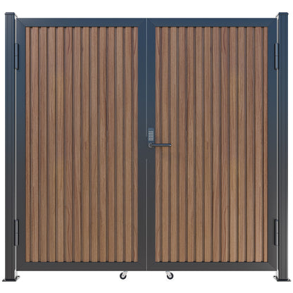 Modern WPC Slat Panel Single Privacy Gate with Digital Keypad Lock – Weathered Teak