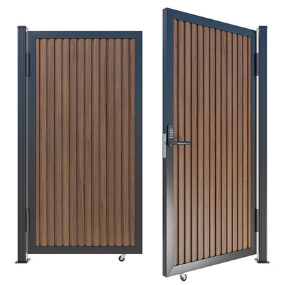 Modern WPC Slat Panel Single Privacy Gate with Digital Keypad Lock – Weathered Teak