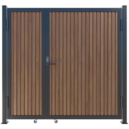 Modern WPC Slat Panel Single Privacy Gate with Digital Keypad Lock – Weathered Teak