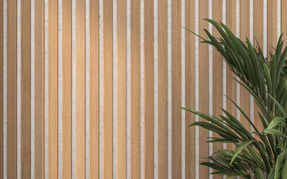 Natural Oak Acoustic Slat Wood Paneling White Felt Backing –