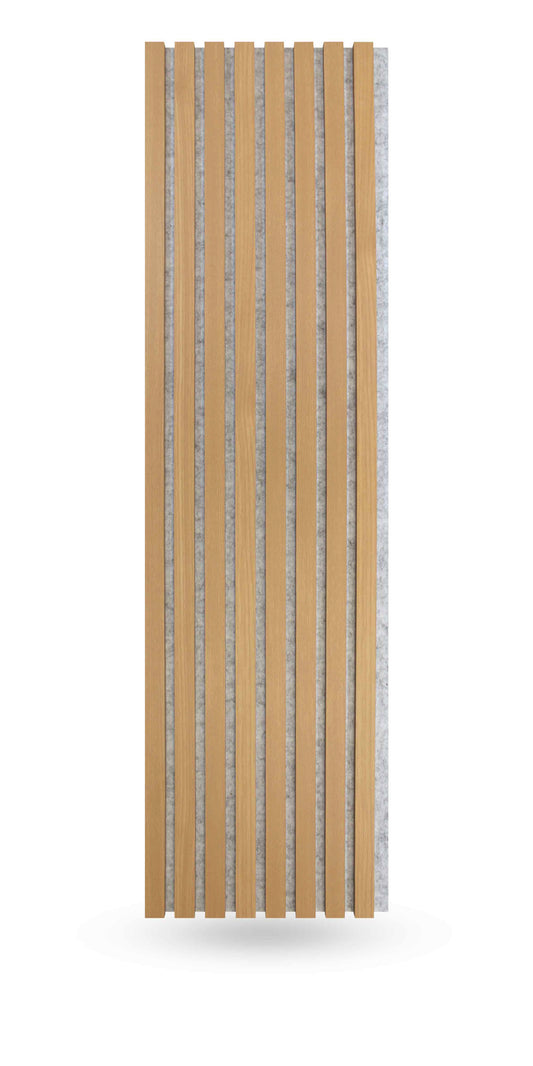 Natural Oak Acoustic Slat Wood Paneling for Soundproofing Walls, White Felt Backing (94" x 12")
