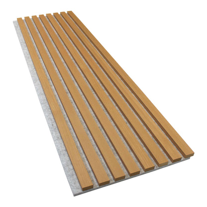 Natural Oak Acoustic Slat Wood Paneling for Soundproofing Walls, White Felt Backing (94" x 12")