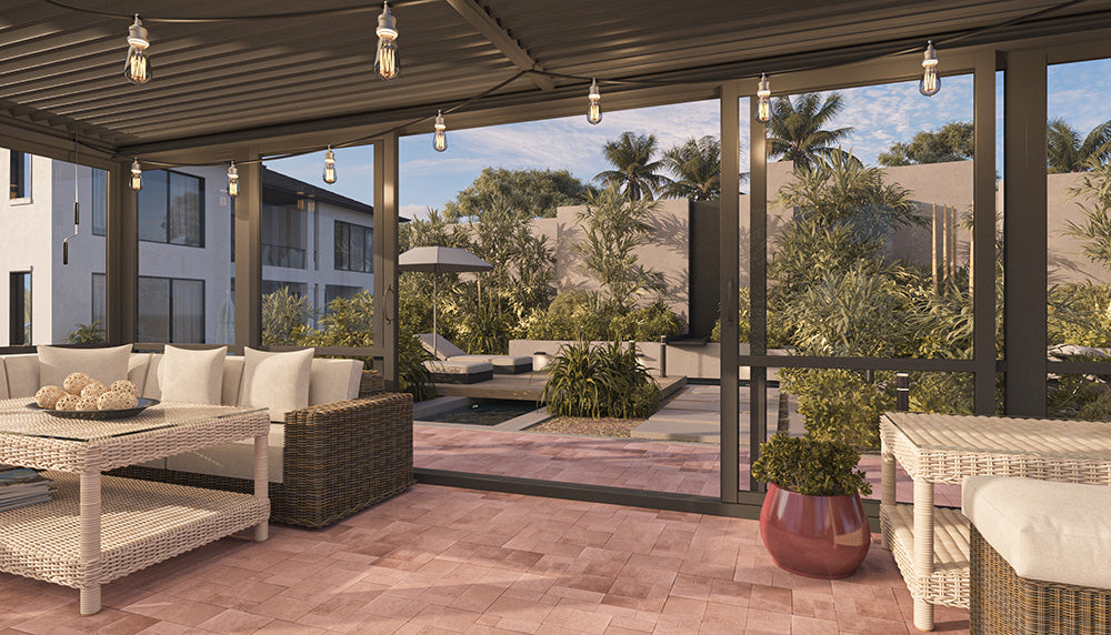 Cielos™ Louvered Roof Glass Pergola Outdoor Metal Gazebo Cabana Structure – Black 13' × 10' ft