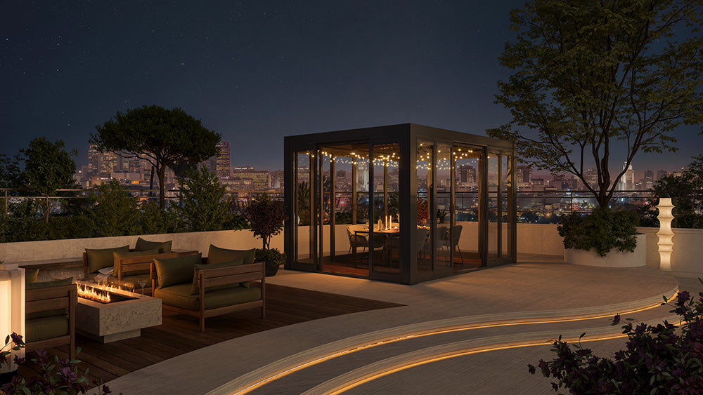 Cielos™ Louvered Roof Glass Pergola Outdoor Metal Gazebo Cabana Structure – Black 13' × 10' ft