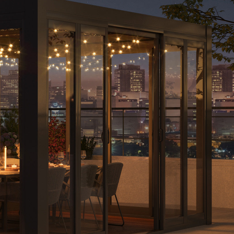 Cielos™ Louvered Roof Glass Pergola Outdoor Metal Gazebo Cabana Structure – Black 13' × 10' ft