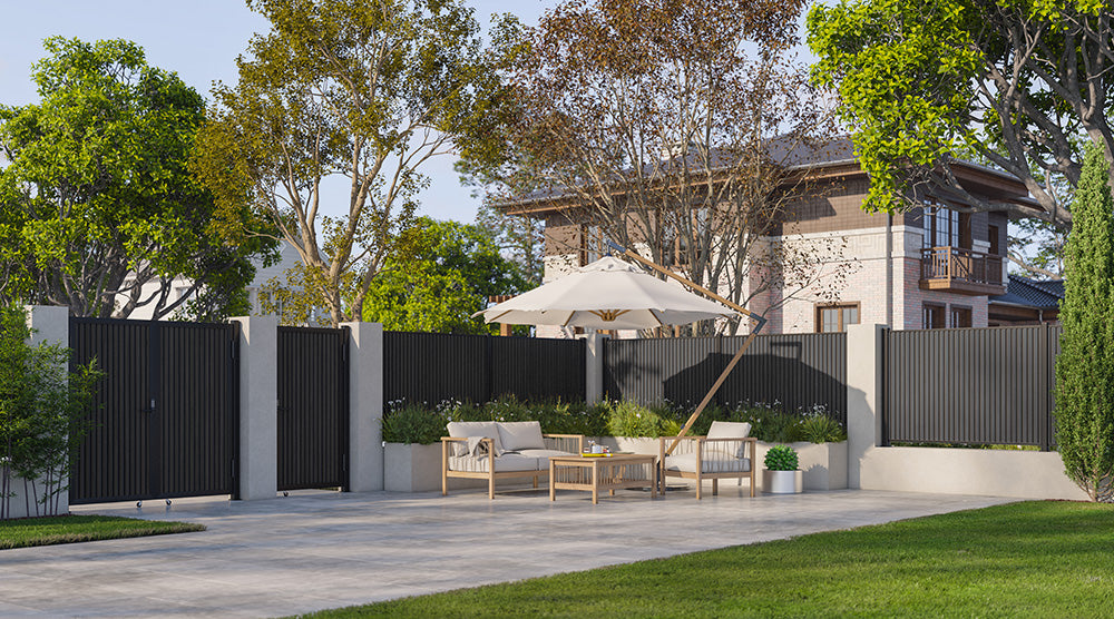 Modern WPC Slat Panel Single Privacy Gate with Mechanical Keypad Lock – Black