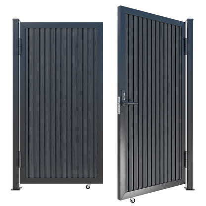Modern WPC Slat Panel Single Privacy Gate with Mechanical Keypad Lock – Black