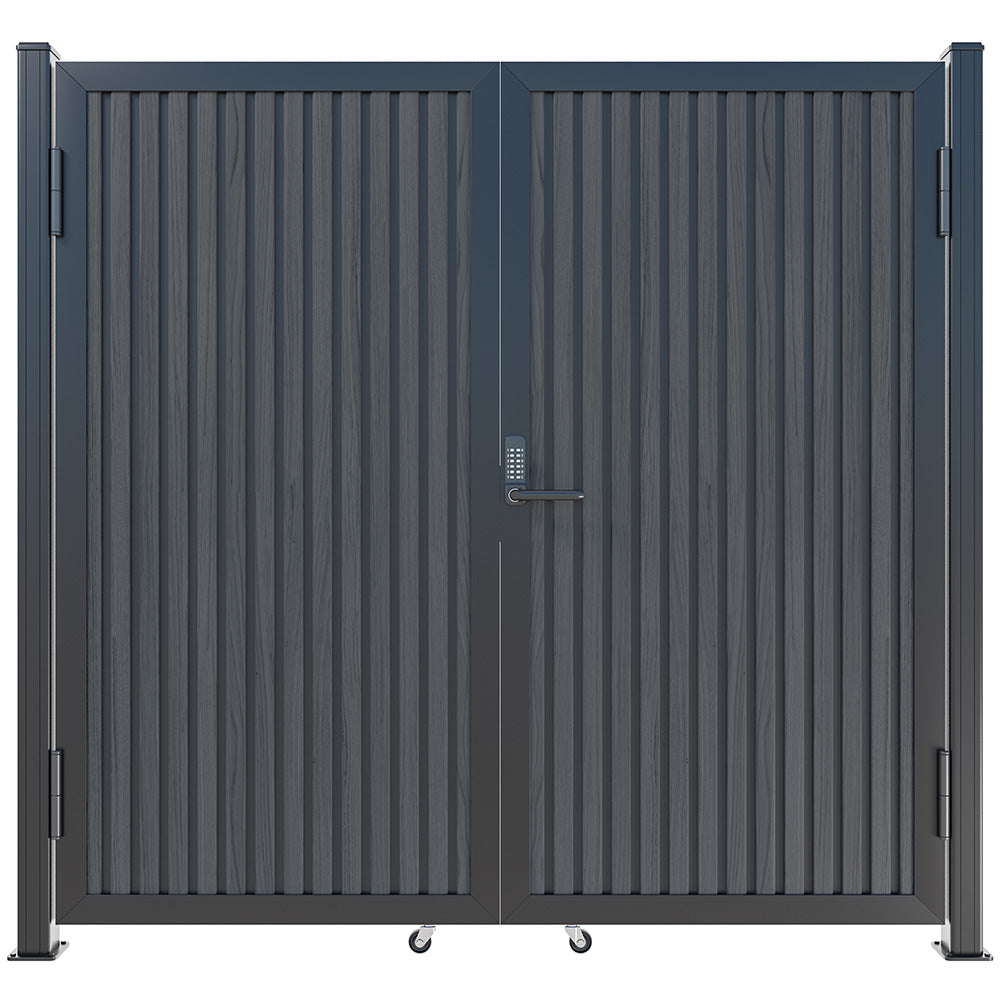 Modern WPC Slat Panel Single Privacy Gate with Mechanical Keypad Lock – Black